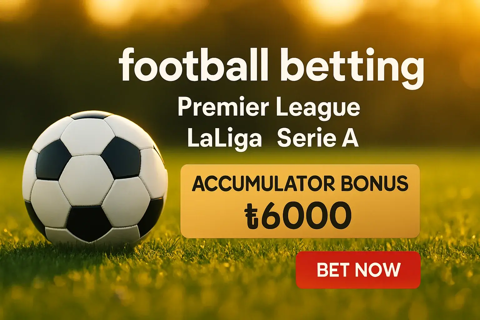 Football betting banner with Bangladesh leagues, accumulator bonus, and red CTA button
